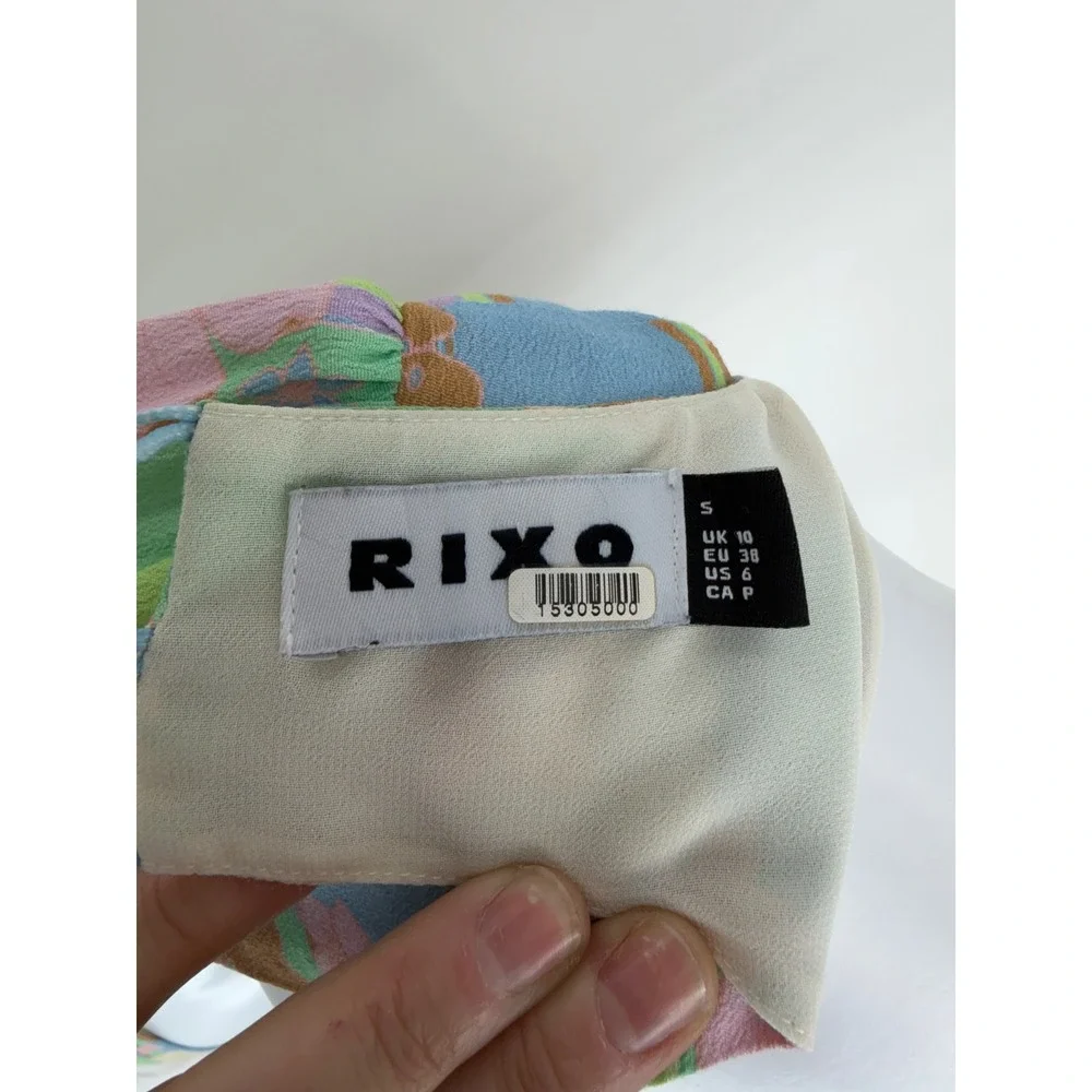 RIXO Steph Maxi Dress Floral Open Back Tie Waist Puff Sleeve Size S - Picture 6 of 9